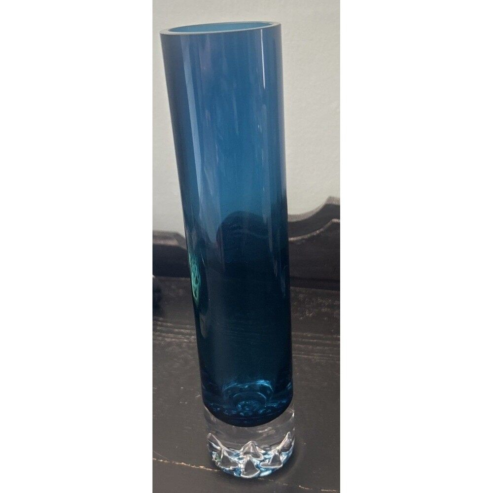 Cobalt Blue Art Glass Vase Heavy Bottom Peaks